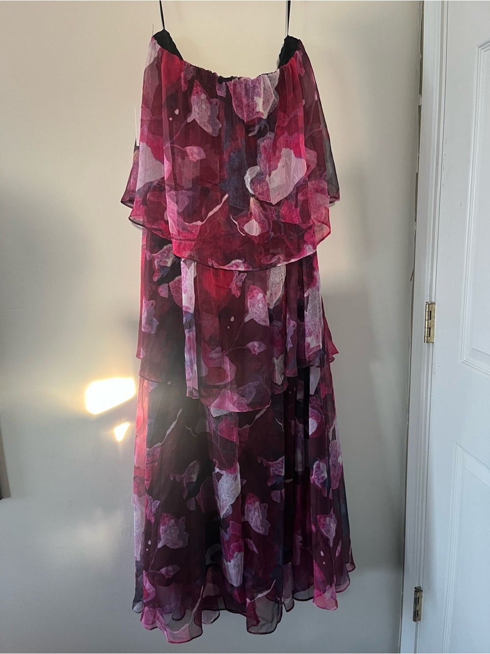 Petal & Pup Pink Floral Tiered Chiffon Strapless Maxi Dress Medium Wedding Guest